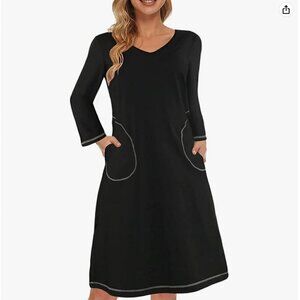 iloveSIA Long-Sleeve V-Neck Ultra-Soft Nightshirt Dress, S